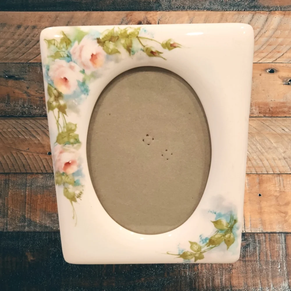 Vintage Terragraphics Ceramic Picture Photo Frame HandPainted Roses Signed Allen